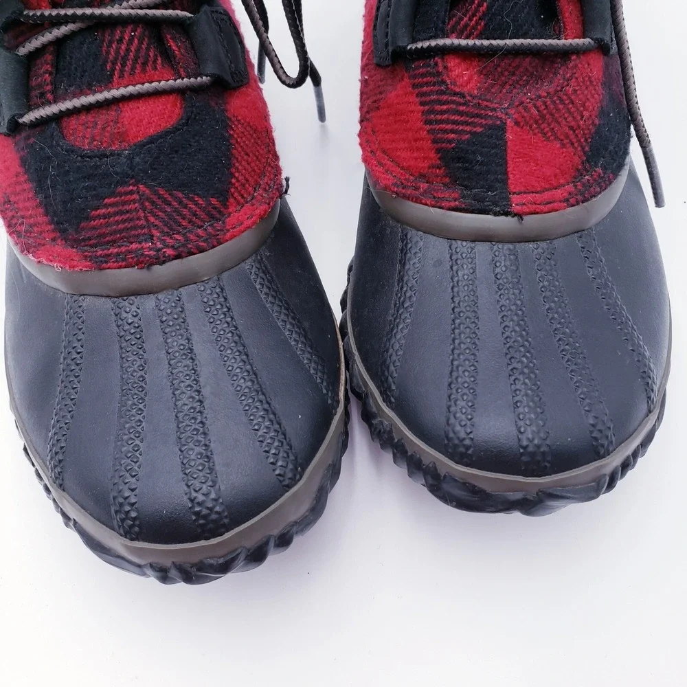 Sorel Out N About Rain Boots Red Black Buffalo Plaid Waterproof Duck Boots 8.5‎